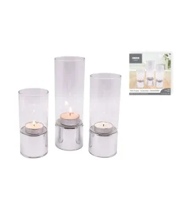 Coffret 3 portes bougies en verre- base chromée