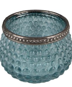 Alternative view of Bougeoir En Verre Bleu Et Métal Ø 8X6 CM