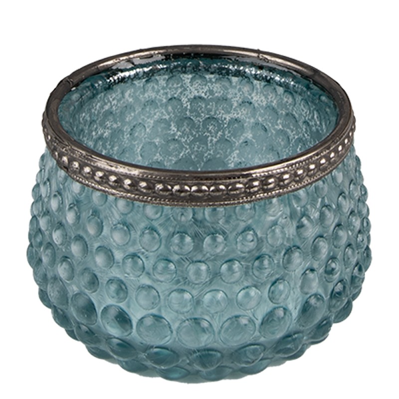 Bougeoir En Verre Bleu Et Métal Ø 8X6 CM – Image 2