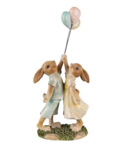 Figurine Lapins Bleu Et Rose Lacher De Ballons H22 CM