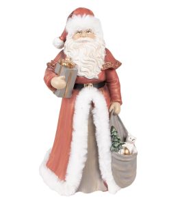 Figurine Décorative Père Noël Apporte Les Cadeaux En Résine Rouge Et Blanc H31 CM