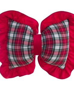 Coussin Noeud Tartan Avec Volant Rouge Effet Velours 46×35 CM