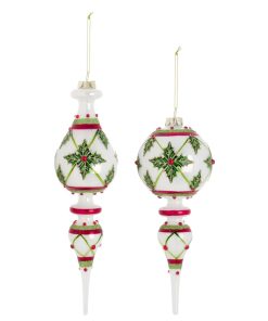 Lot De 2 Gouttes De Noël Assorties En Verre à Suspendre Blanc Et Rouge 8x8x21 CM