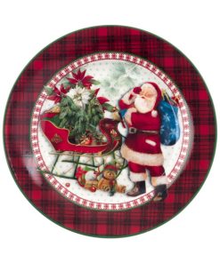Assiette à Dessert En Porcelaine Collection Noël Tartan Ø 19 CM