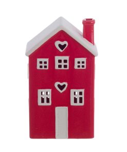 Mon Village de Noël Maison Rouge Avec Led Lumineuse Intégrée 11 X 8 X 19 CM Blanc Mariclo