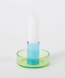 Bougeoir en verre vert/bleu – Block Design