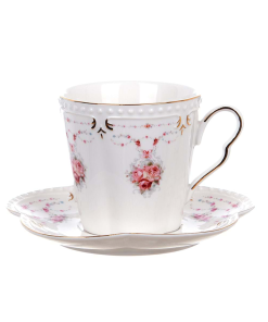 Tasse Et Sous-Tasse En Porcelaine Rose Et Dorée Style Anglais 22 CL