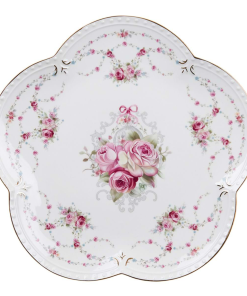 Assiette à Dîner En Porcelaine Rose et Dorée Style Anglais Ø 26 CM en forme de fleurs la série de 4 assiettes – Blanc Mariclo