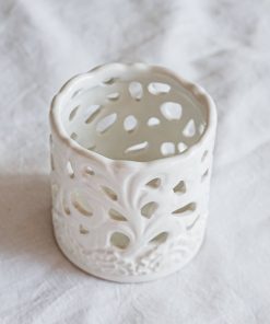 Petit Bougeoir Ajouré En Faïence Blanc