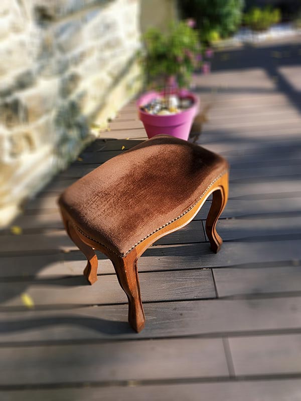 Banc de piano bois et velours marron VENDU – Image 3