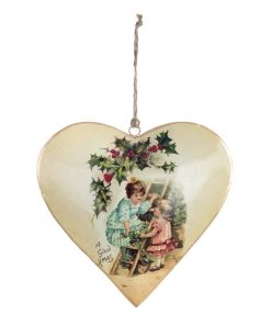 Coeur Noël En Famille à Suspendre En Métal 15×15 CM Blanc Mariclo