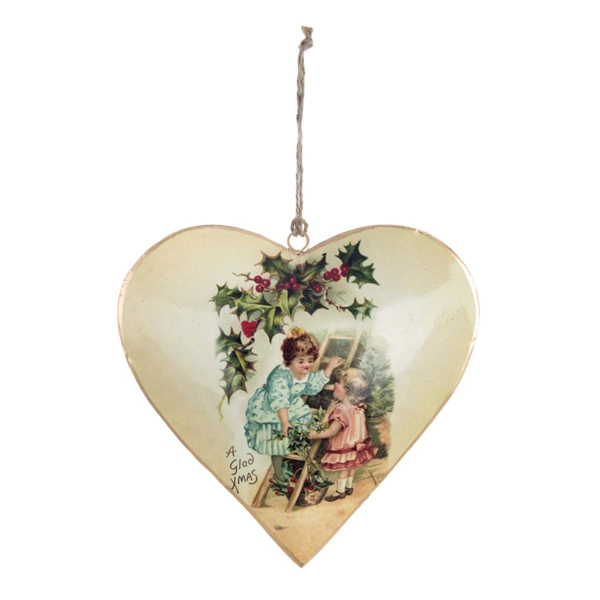 Coeur Noël En Famille à Suspendre En Métal 15×15 CM Blanc Mariclo