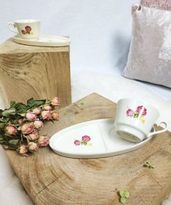 Duo de tasses à café avec soucoupe motif rose