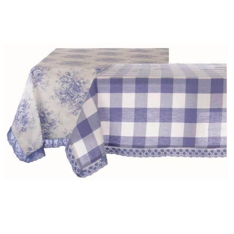 Nappe Vichy Ou Toile De Jouy Bleu Et Blanc En Coton 150×180 CM Blanc Mariclo – Image 2